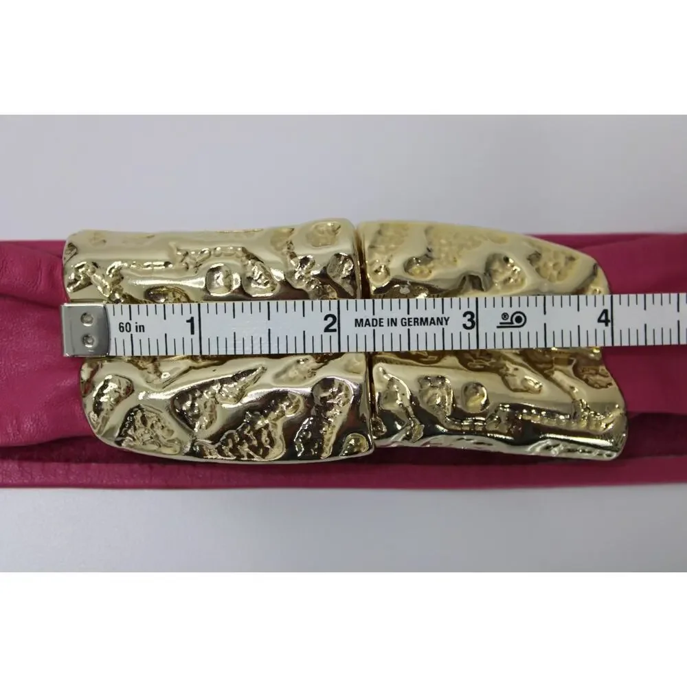 Vintage 80s BELT BUCKLE Pink Leather REVCOR RETRO Gold tone ABSTRACT DESIGN